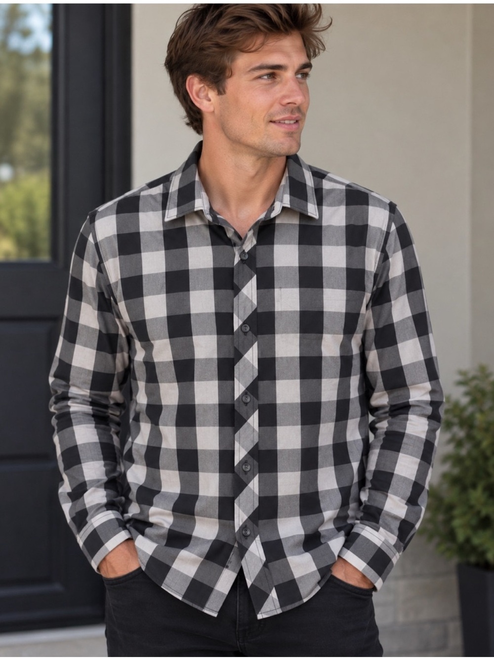 RW&CO. Black and White Buffalo Check Button-Down Shirt